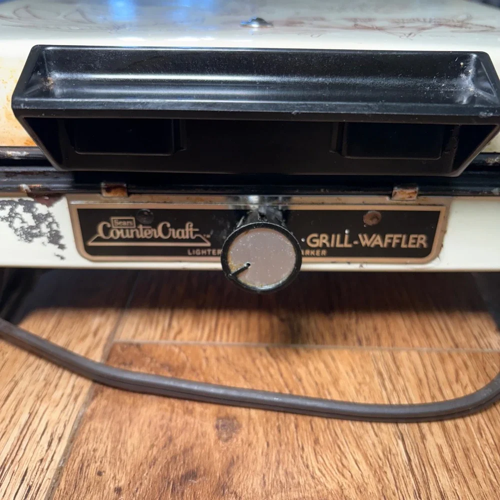 Vintage Sears CounterCraft Grill-Waffle Maker Brown Cream Botanical Herb Tested